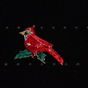Red Cardinal Cloisonne Brooch by Joan Rivers